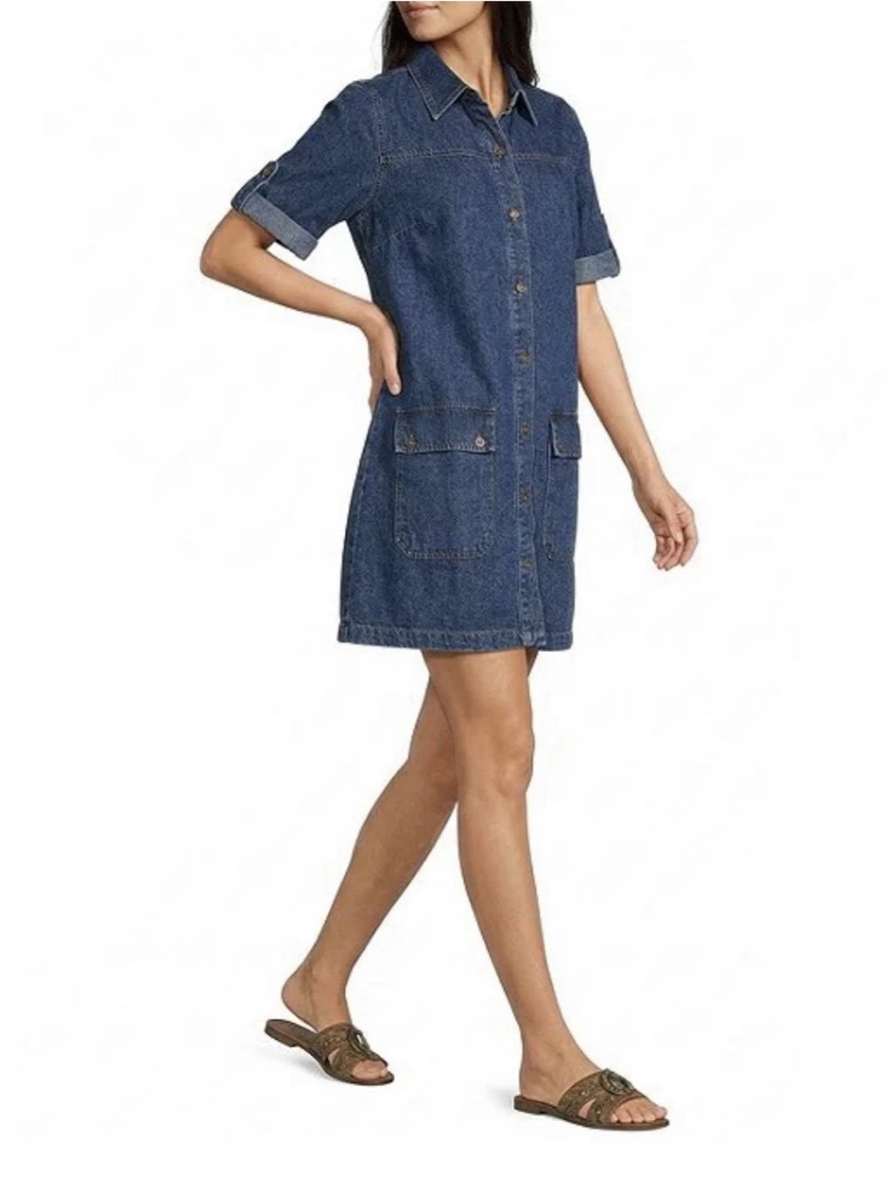Kut from the Kloth Eliza Point Collar Short Sleeve Denim Dress